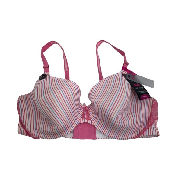 Maidenform One Fab Fit Striped Bra 38D Pink White Adjustable Strap Lightly Lined - Picture 4 of 16